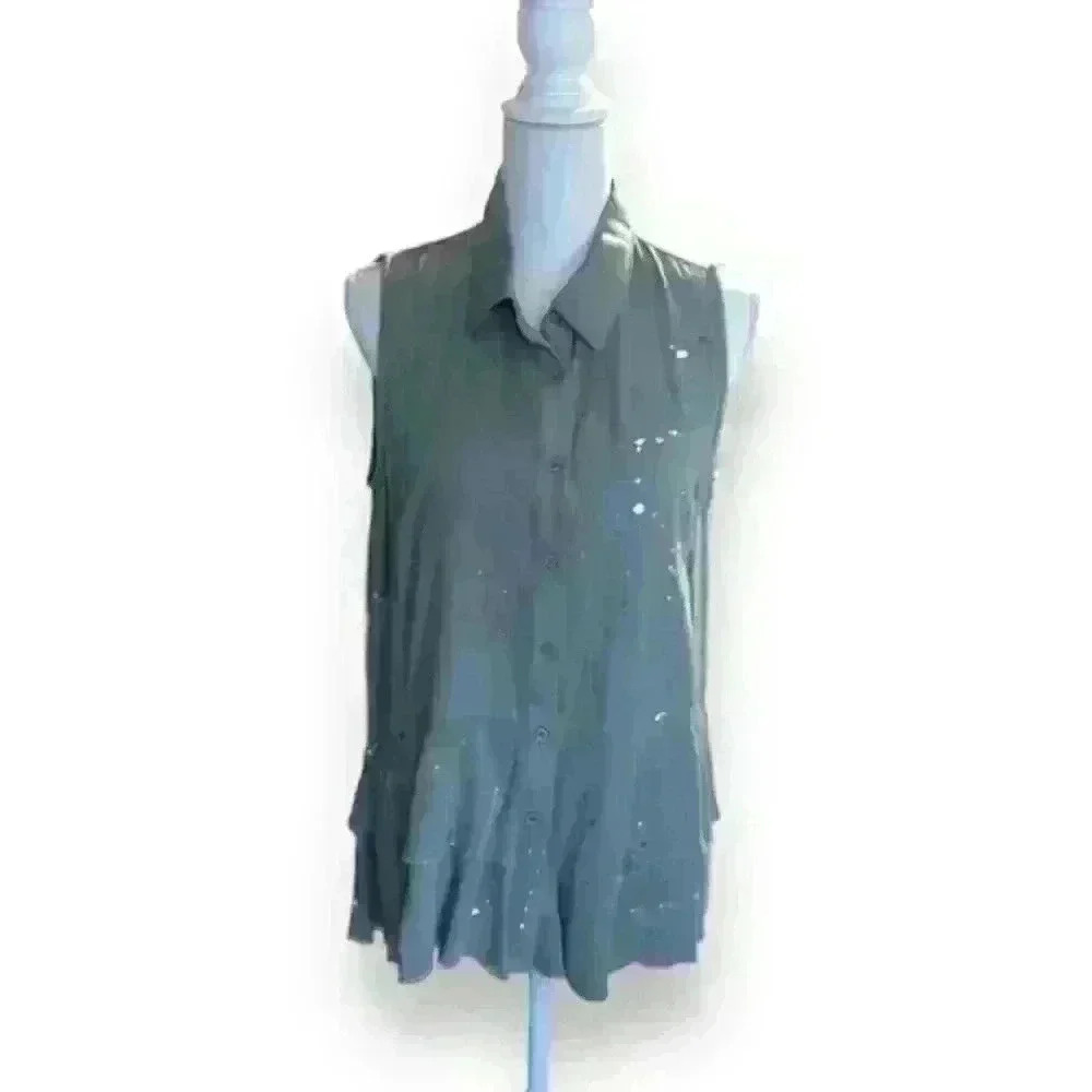 Mystree Sage Peplum Tiered Button Down Loose Fit Size Medium